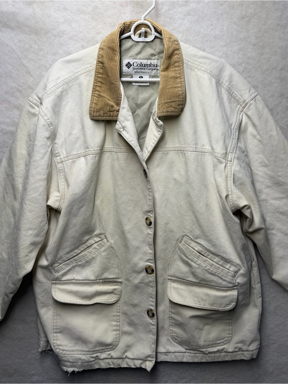 VTG Columbia Sportswear Canvas Barn Jacket Chore Coat Corduroy Collar Men's XL